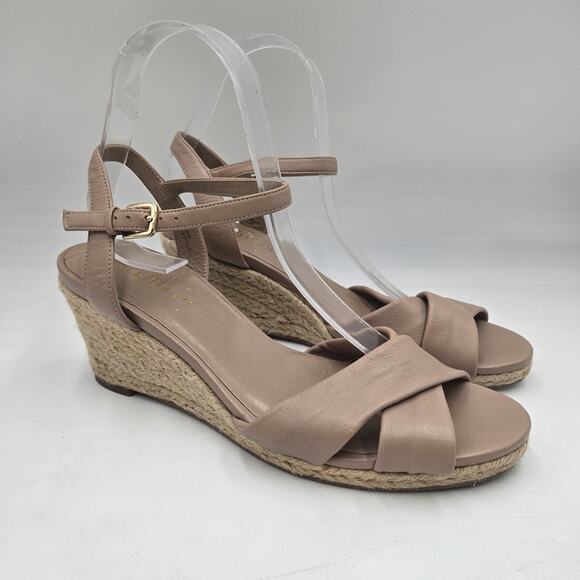 Womens Cole Haan Camila Beige Nude Leather Wedge Sandals Size 8 B Espadrille - Picture 1 of 7